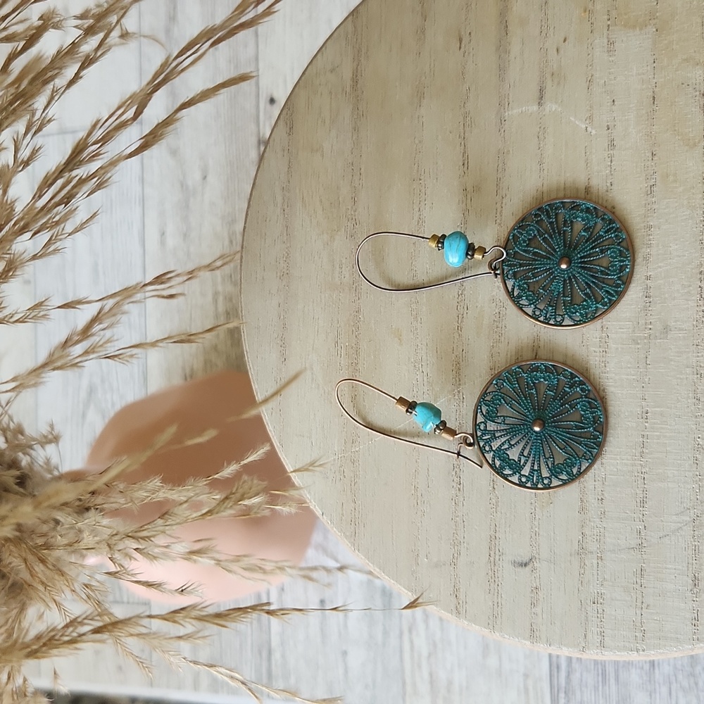 Copper🩵Turquoise Drop Boho Earrings